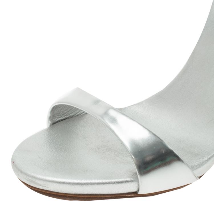 Pre Owned Giuseppe Zanotti Silver Metallic Leather Criss Cross Platform Sandals Size 39.5