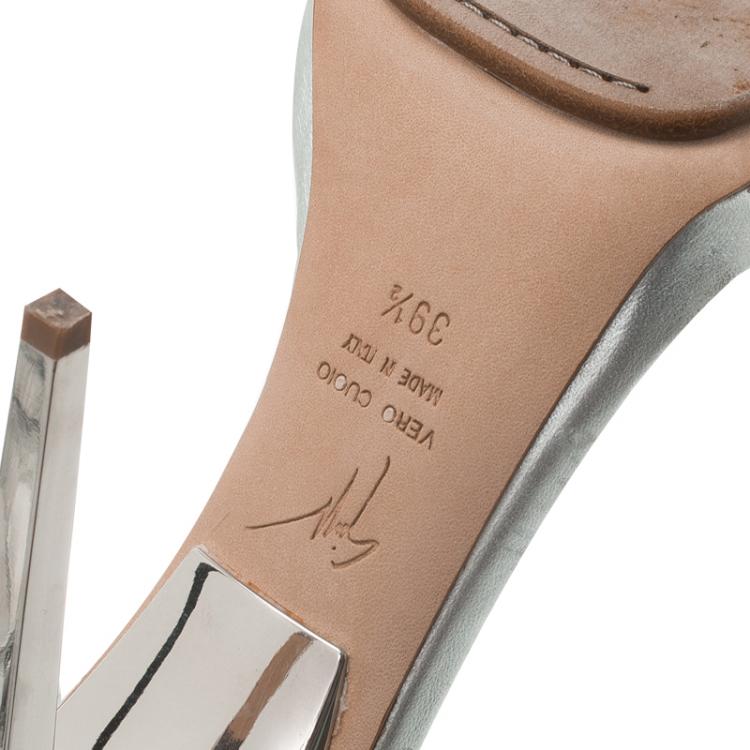 Pre Owned Giuseppe Zanotti Silver Metallic Leather Criss Cross Platform Sandals Size 39.5