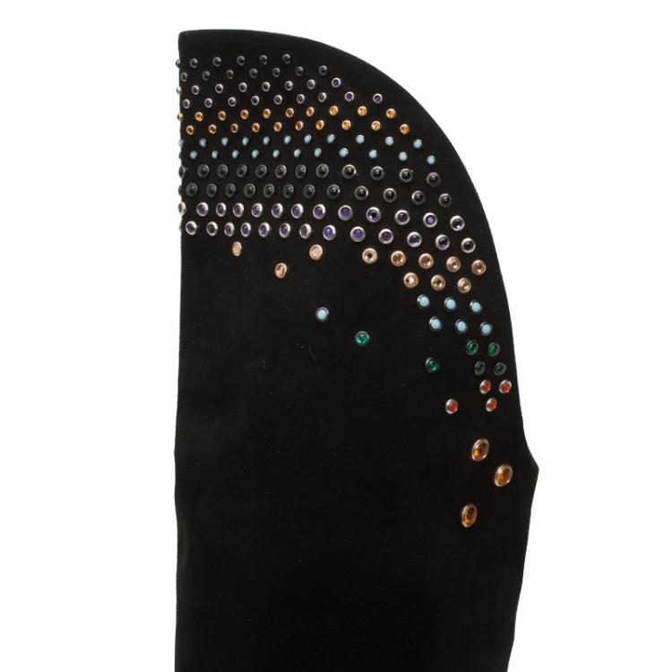 Pre Owned Giuseppe Zanotti Black Studded Suede Over Knee Boots Size 38