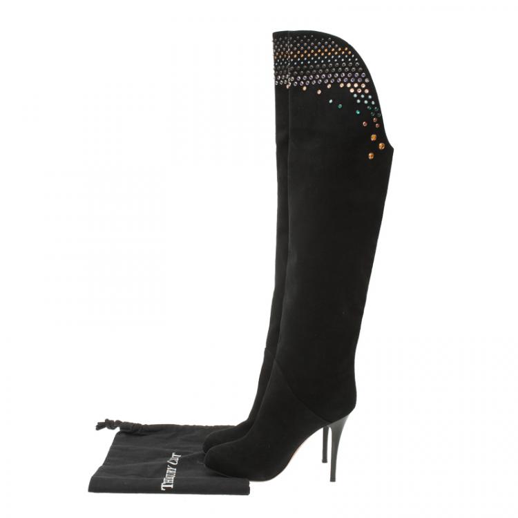 Pre Owned Giuseppe Zanotti Black Studded Suede Over Knee Boots Size 38