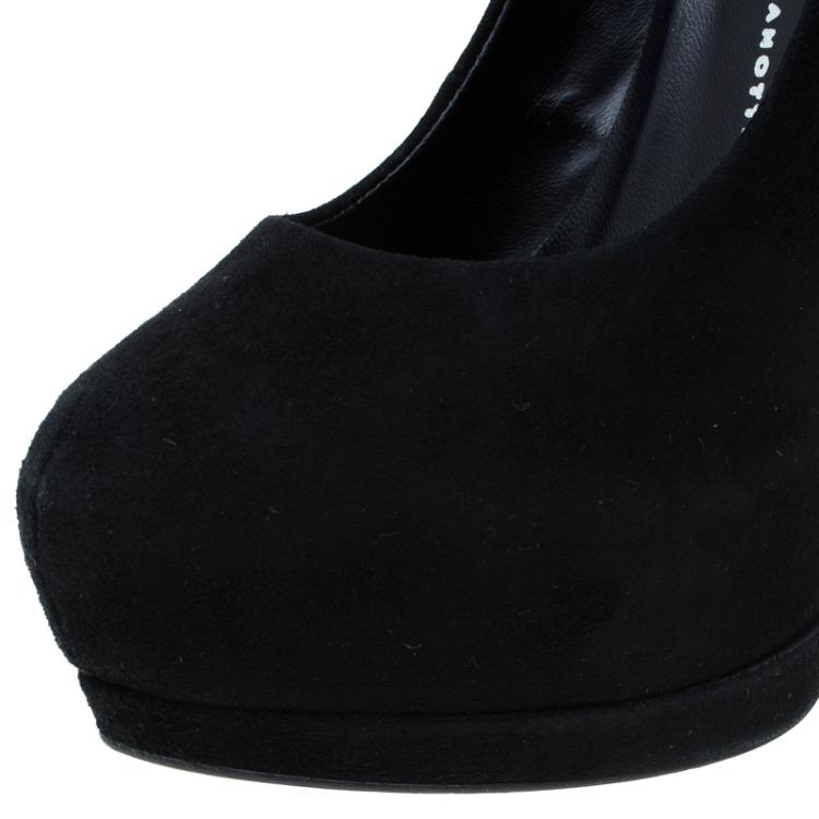 Pre Owned Giuseppe Zanotti Black and Red Embellished Suede Platform Pumps Size 38