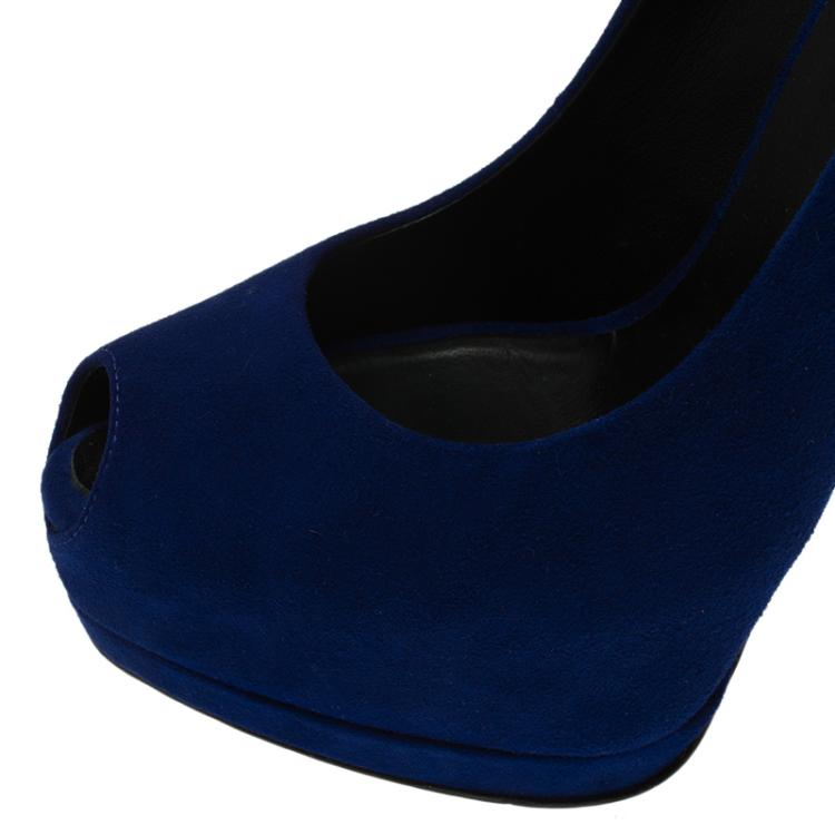 Pre Owned Giuseppe Zanotti Blue Suede Sharon Ankle Strap Platform Pumps Size 36.5