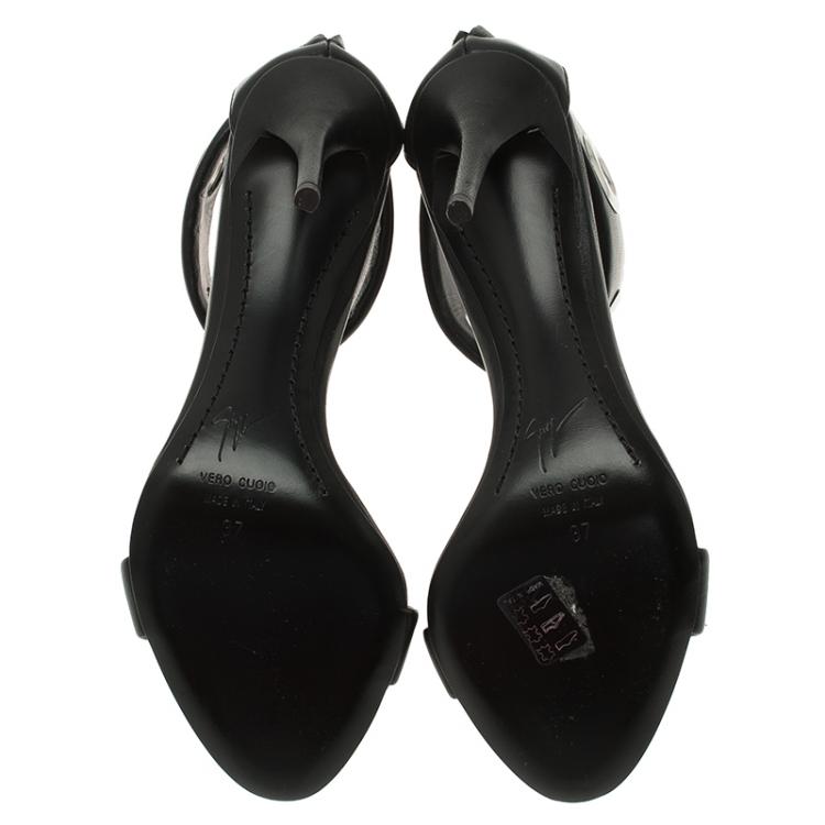 Pre Owned Giuseppe Zanotti Black Leather Eyelet Ankle Strap Sandals Size 37
