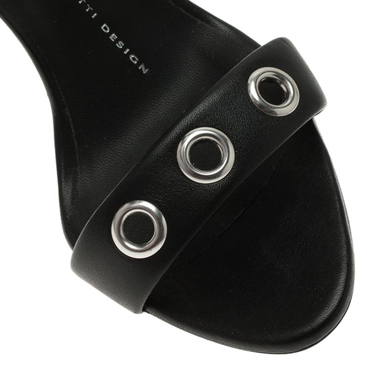 Pre Owned Giuseppe Zanotti Black Leather Eyelet Ankle Strap Sandals Size 37
