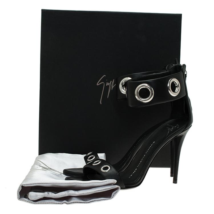 Pre Owned Giuseppe Zanotti Black Leather Eyelet Ankle Strap Sandals Size 37