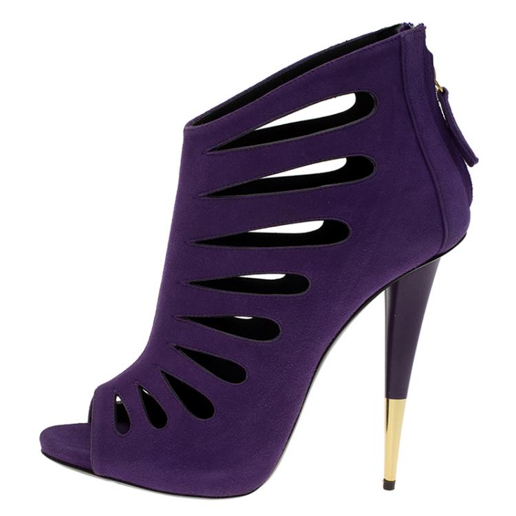 Pre Owned Giuseppe Zanotti Purple Suede Cutout Ankle Boots Size 40