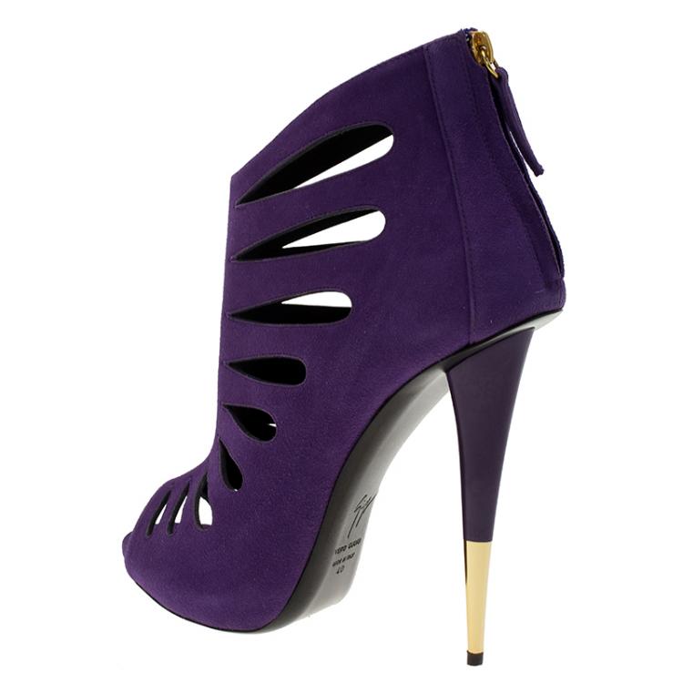 Pre Owned Giuseppe Zanotti Purple Suede Cutout Ankle Boots Size 40