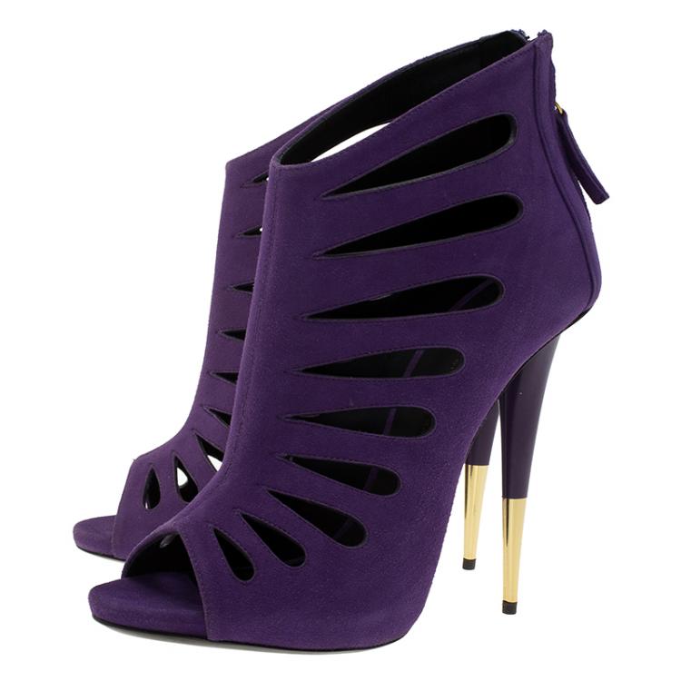 Pre Owned Giuseppe Zanotti Purple Suede Cutout Ankle Boots Size 40
