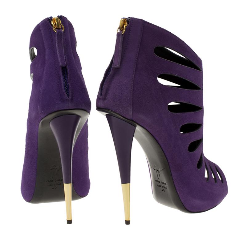 Pre Owned Giuseppe Zanotti Purple Suede Cutout Ankle Boots Size 40