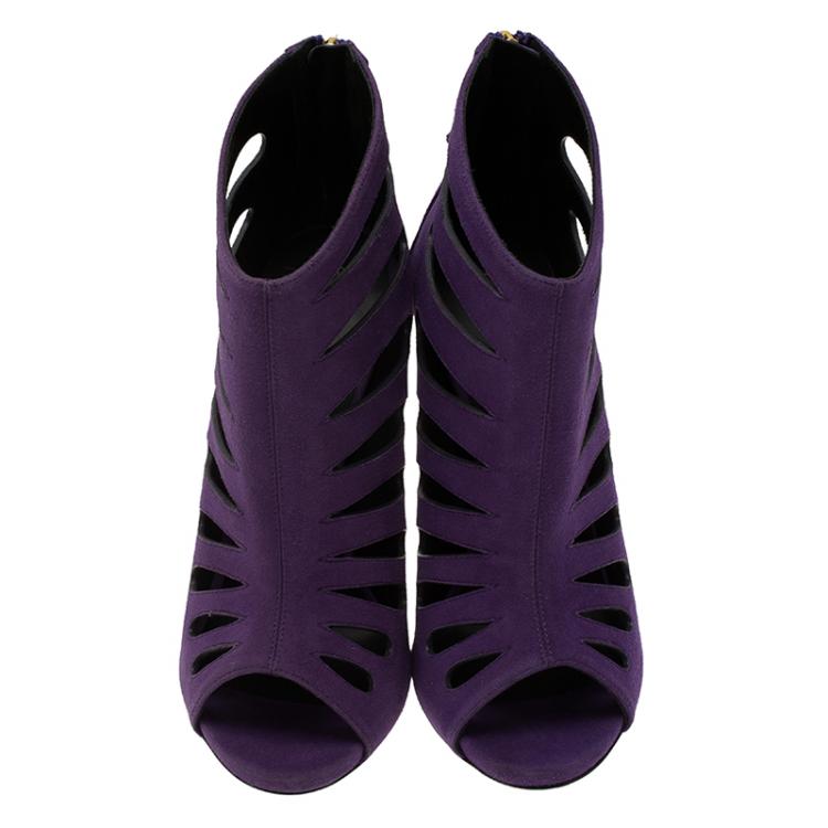 Pre Owned Giuseppe Zanotti Purple Suede Cutout Ankle Boots Size 40