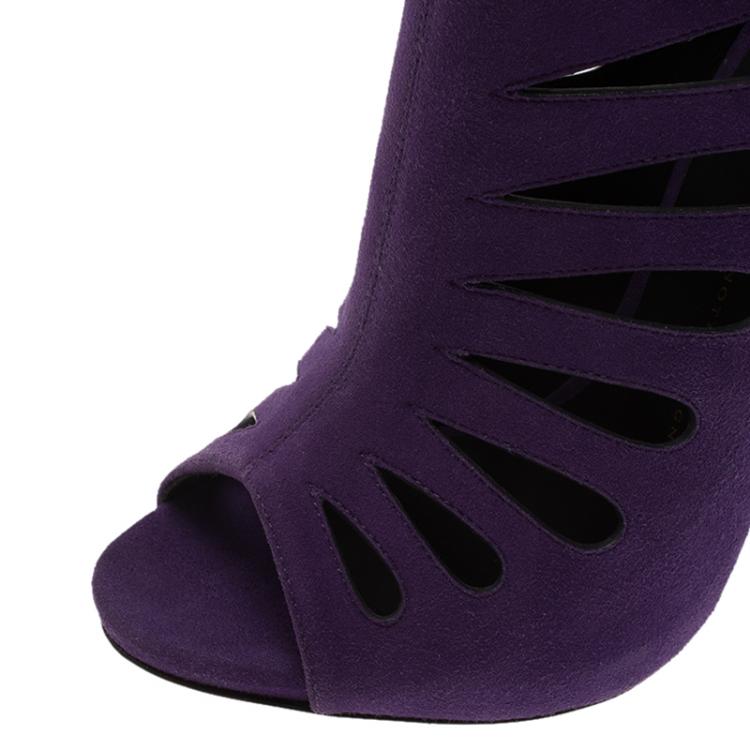 Pre Owned Giuseppe Zanotti Purple Suede Cutout Ankle Boots Size 40