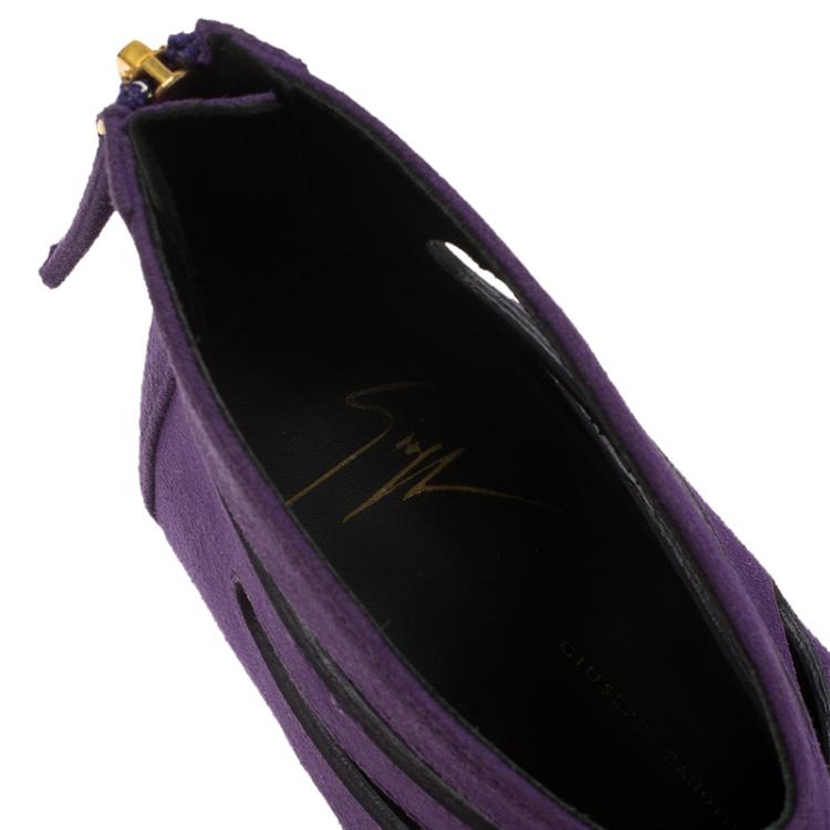 Pre Owned Giuseppe Zanotti Purple Suede Cutout Ankle Boots Size 40