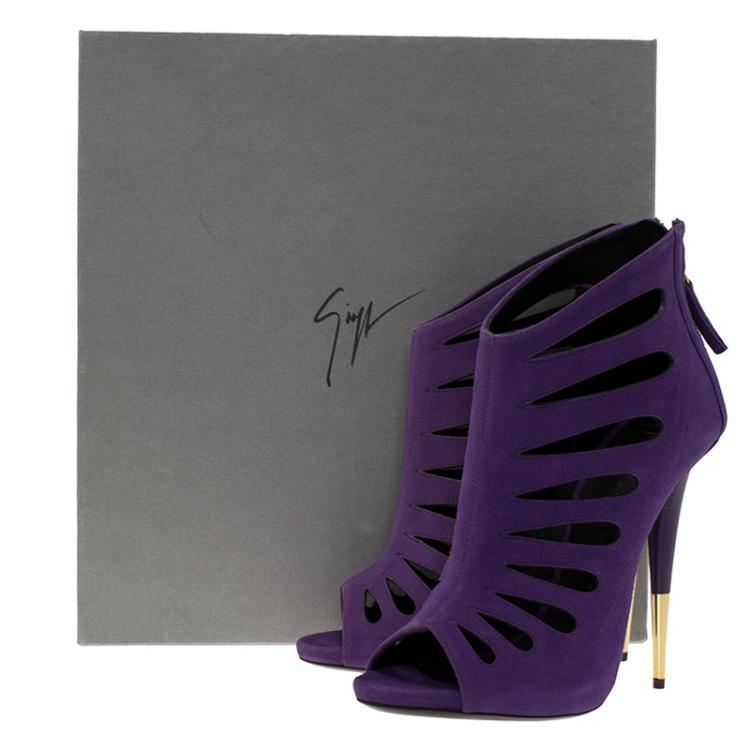 Pre Owned Giuseppe Zanotti Purple Suede Cutout Ankle Boots Size 40