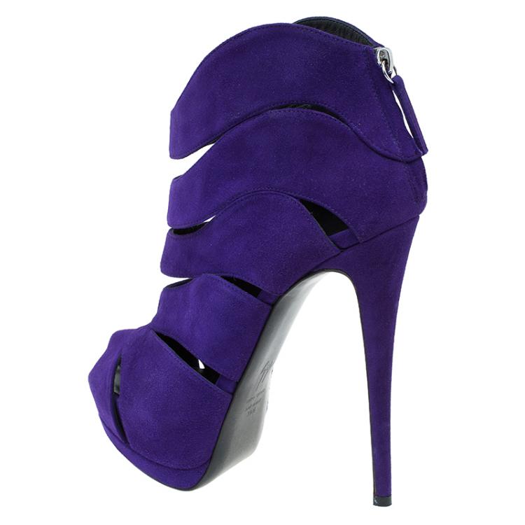 Pre Owned Giuseppe Zanotti Purple Suede Wave-Cutout Ankle Boots Size 39.5