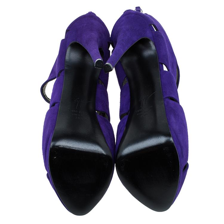 Pre Owned Giuseppe Zanotti Purple Suede Wave-Cutout Ankle Boots Size 39.5