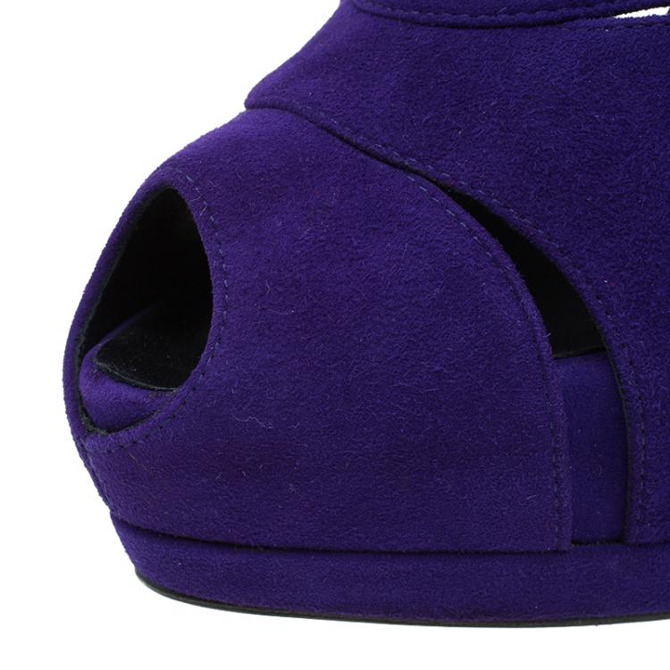 Pre Owned Giuseppe Zanotti Purple Suede Wave-Cutout Ankle Boots Size 39.5