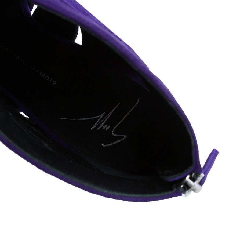Pre Owned Giuseppe Zanotti Purple Suede Wave-Cutout Ankle Boots Size 39.5