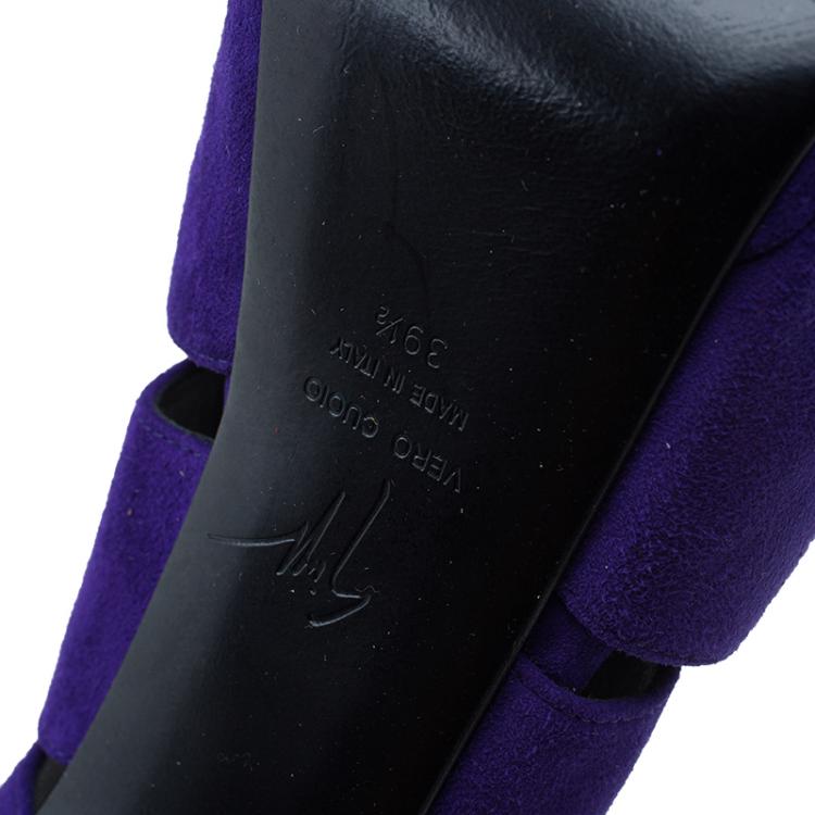 Pre Owned Giuseppe Zanotti Purple Suede Wave-Cutout Ankle Boots Size 39.5