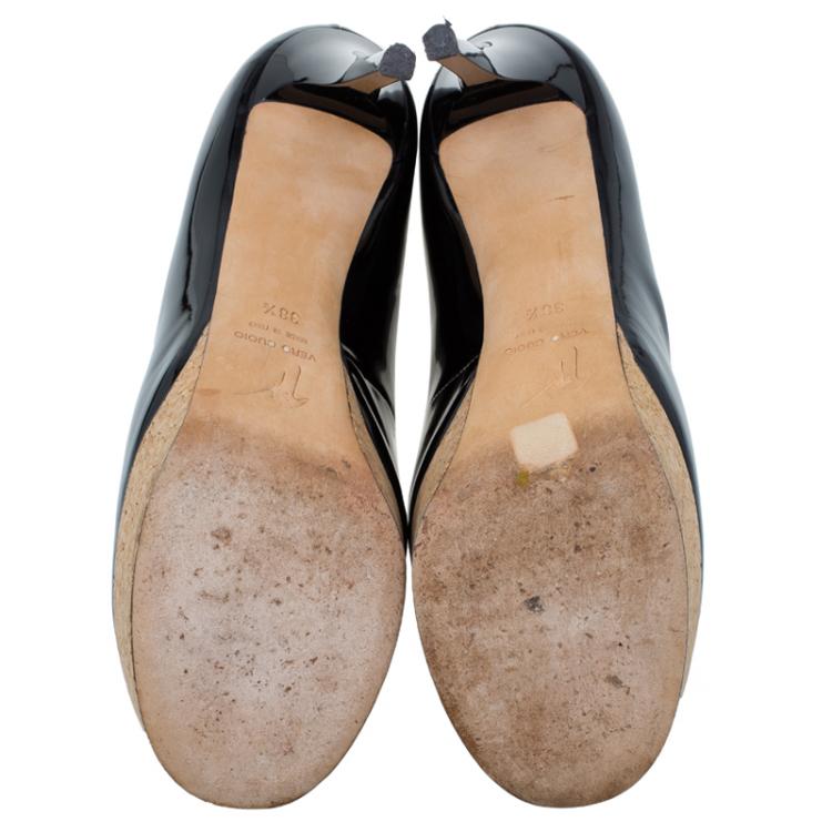 مملوكة مسبقًا Giuseppe Zanotti Black Patent Cork Platform Pumps Size 38.5