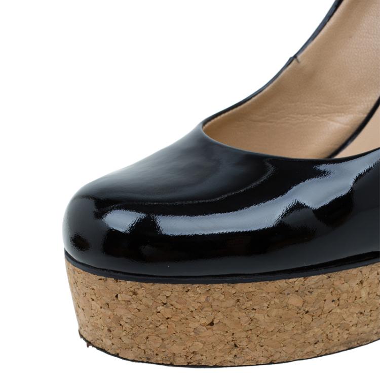 مملوكة مسبقًا Giuseppe Zanotti Black Patent Cork Platform Pumps Size 38.5