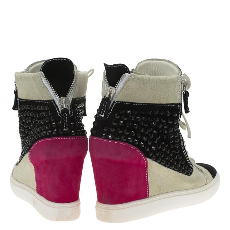 مملوكة مسبقًا Giuseppe Zanotti Multicolor Embellished Suede Wedge Sneakers Size 40