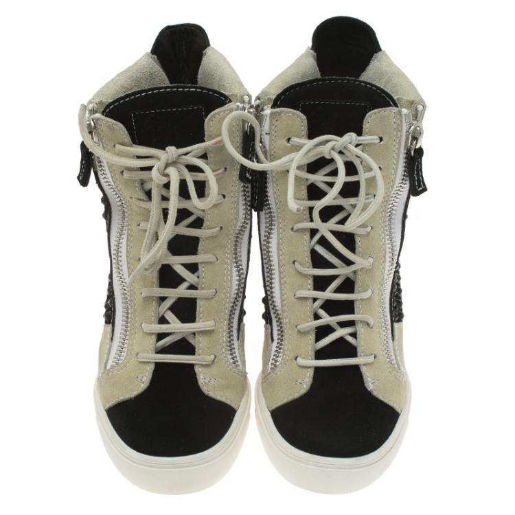 مملوكة مسبقًا Giuseppe Zanotti Multicolor Embellished Suede Wedge Sneakers Size 40