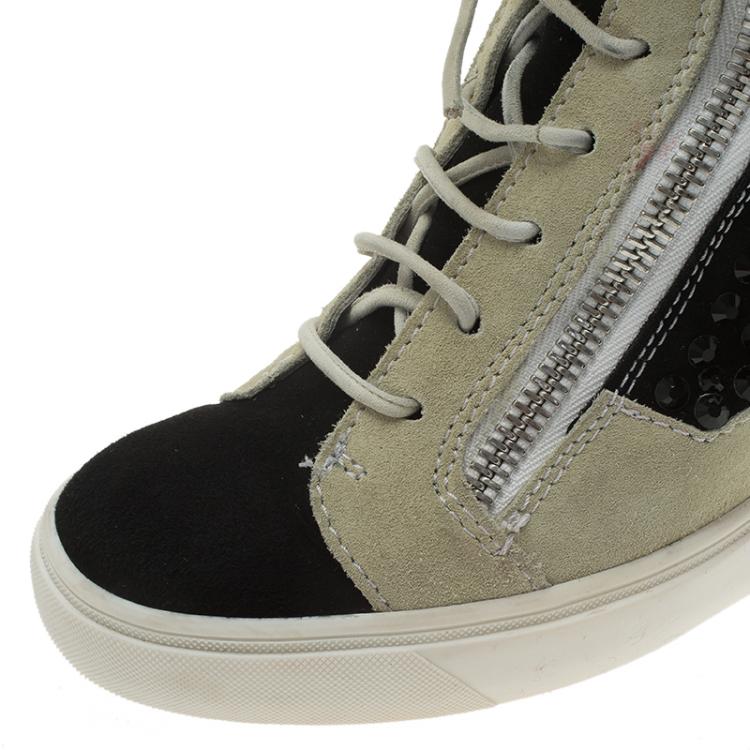 مملوكة مسبقًا Giuseppe Zanotti Multicolor Embellished Suede Wedge Sneakers Size 40