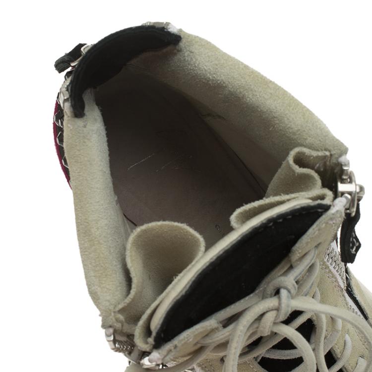مملوكة مسبقًا Giuseppe Zanotti Multicolor Embellished Suede Wedge Sneakers Size 40