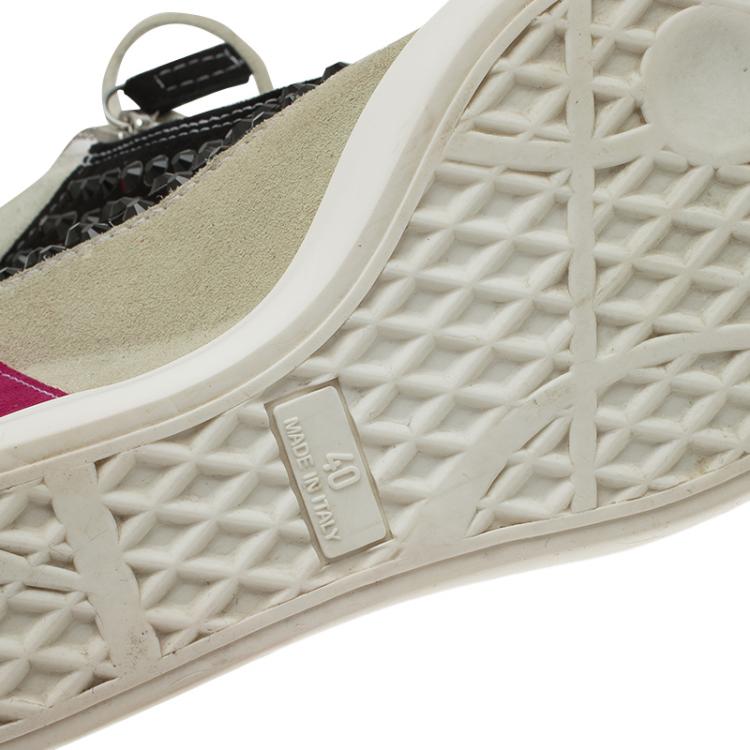 مملوكة مسبقًا Giuseppe Zanotti Multicolor Embellished Suede Wedge Sneakers Size 40