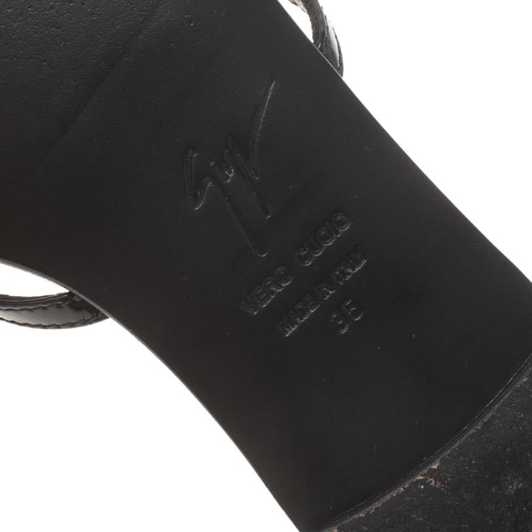 Pre Owned Giuseppe Zanotti Black Patent Crystal Embellished Thong Sandals Size 35