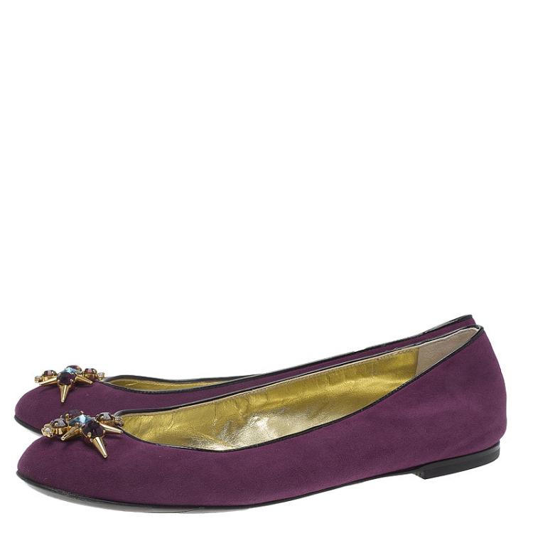 Pre Owned Giuseppe Zanotti Purple Suede Embellished Ballet Flats Size 37.5