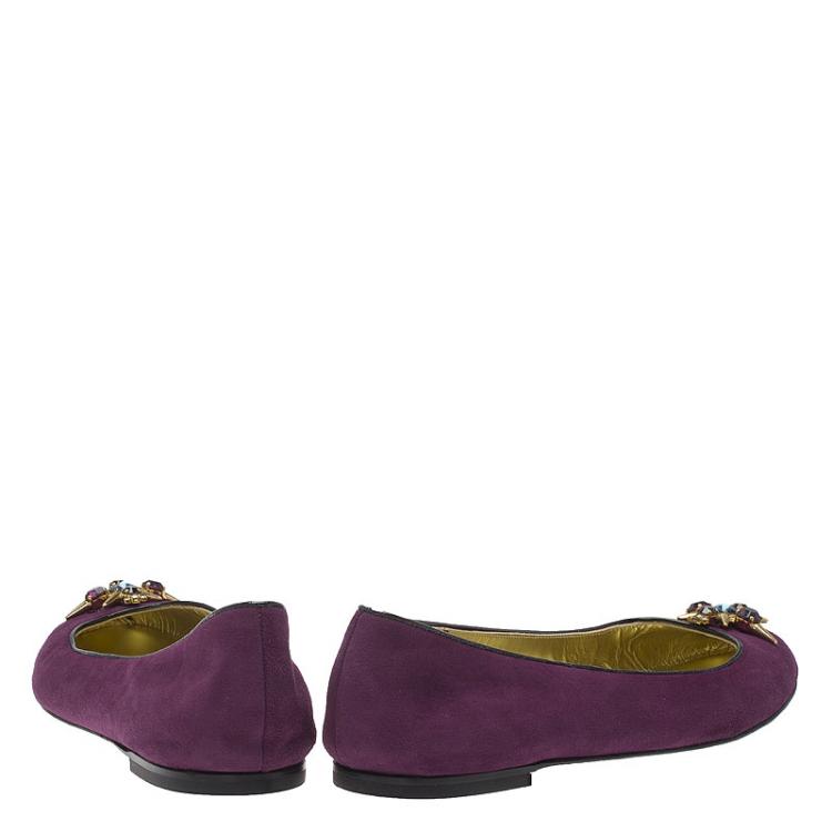 Pre Owned Giuseppe Zanotti Purple Suede Embellished Ballet Flats Size 37.5