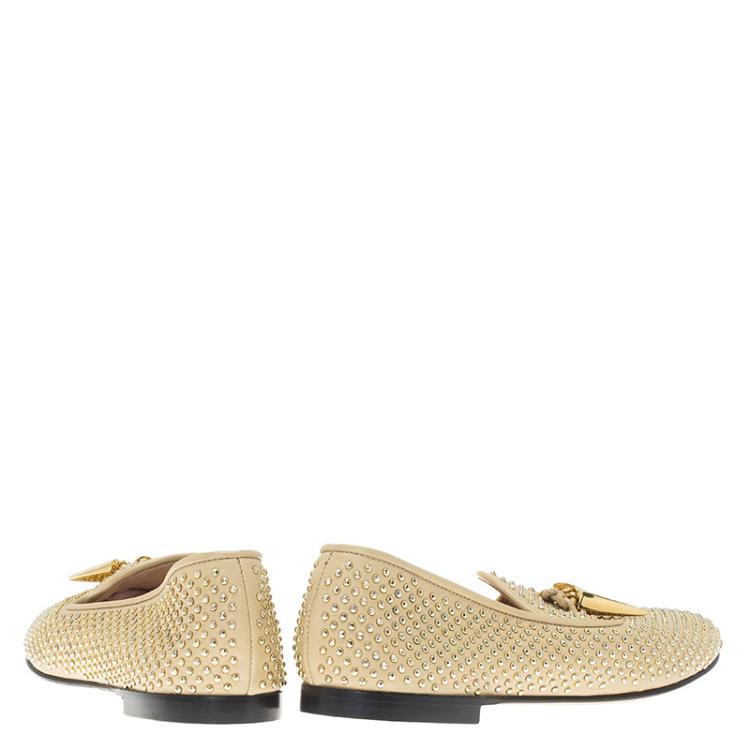 Pre Owned Giuseppe Zanotti Beige Studded Leather Lucia Shark Tooth Smoking Slippers Size 37