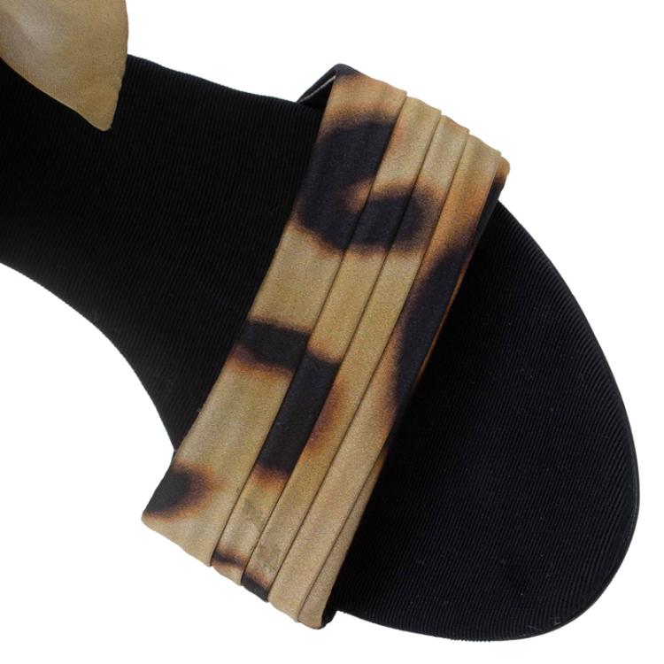 Pre Owned Giuseppe Zanotti Leopard Print Silk and Suede Bow Detail Sandals Size 40