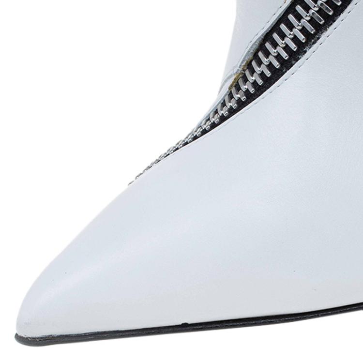 Pre Owned Giuseppe Zanotti White Leather Asymmetrical Zip Ankle Boots Size 37.5