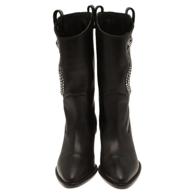 Pre Owned Giuseppe Zanotti Black Snake Embellished Leather Guns 55 Cowboy Boots Size 38.5