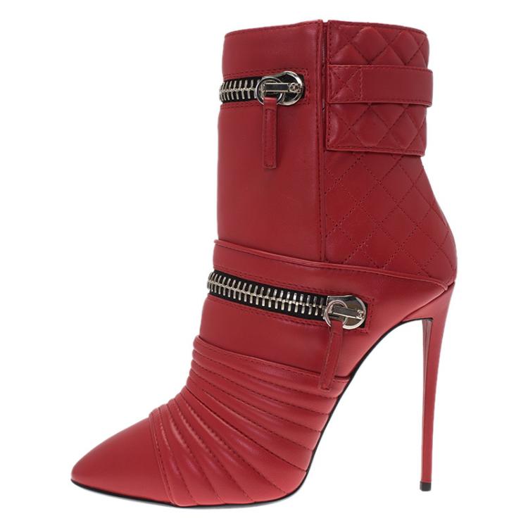 Pre Owned Giuseppe Zanotti Red Quilted Leather Olinda Boots Size 40