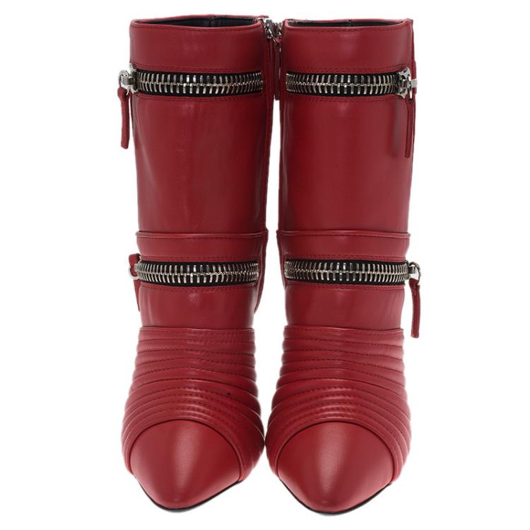 Pre Owned Giuseppe Zanotti Red Quilted Leather Olinda Boots Size 40