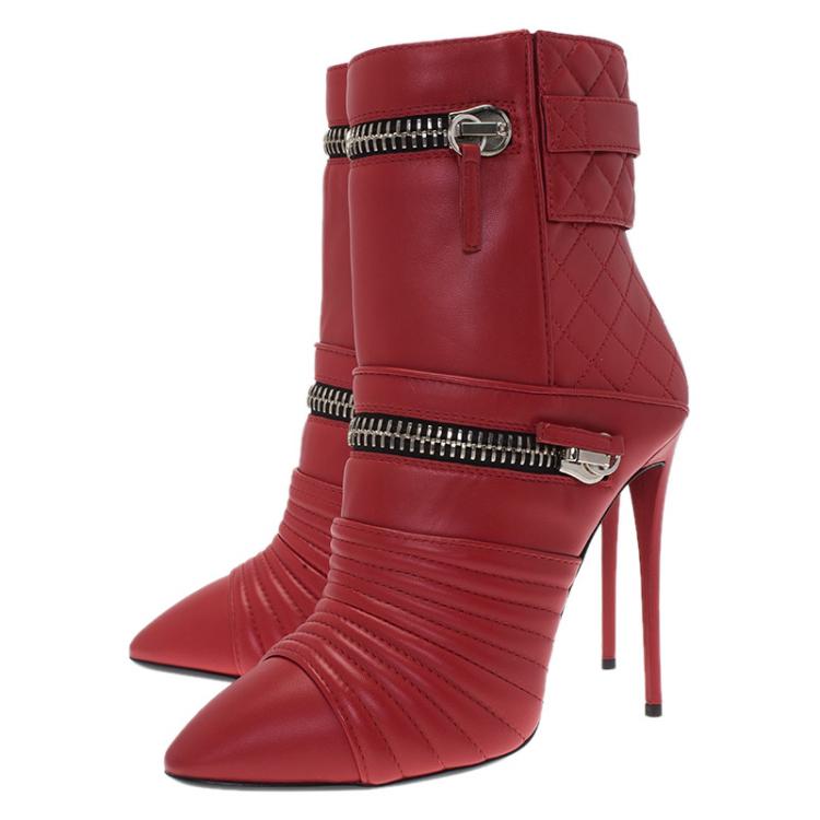 Pre Owned Giuseppe Zanotti Red Quilted Leather Olinda Boots Size 40
