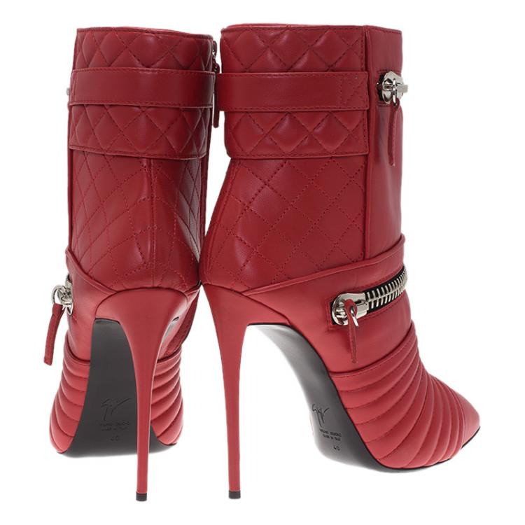 Pre Owned Giuseppe Zanotti Red Quilted Leather Olinda Boots Size 40