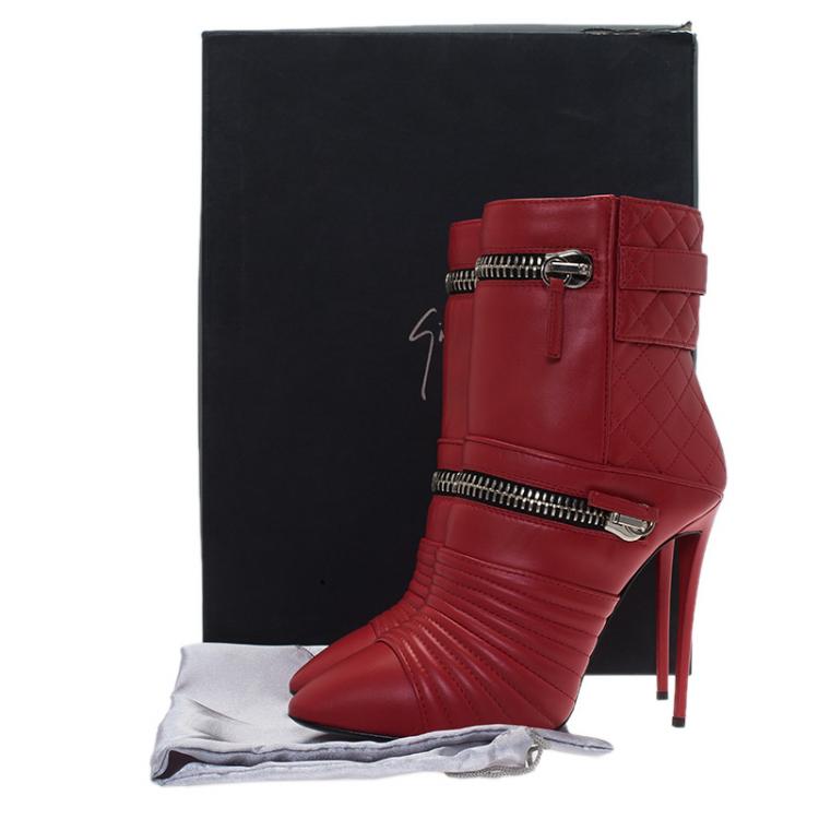 Pre Owned Giuseppe Zanotti Red Quilted Leather Olinda Boots Size 40