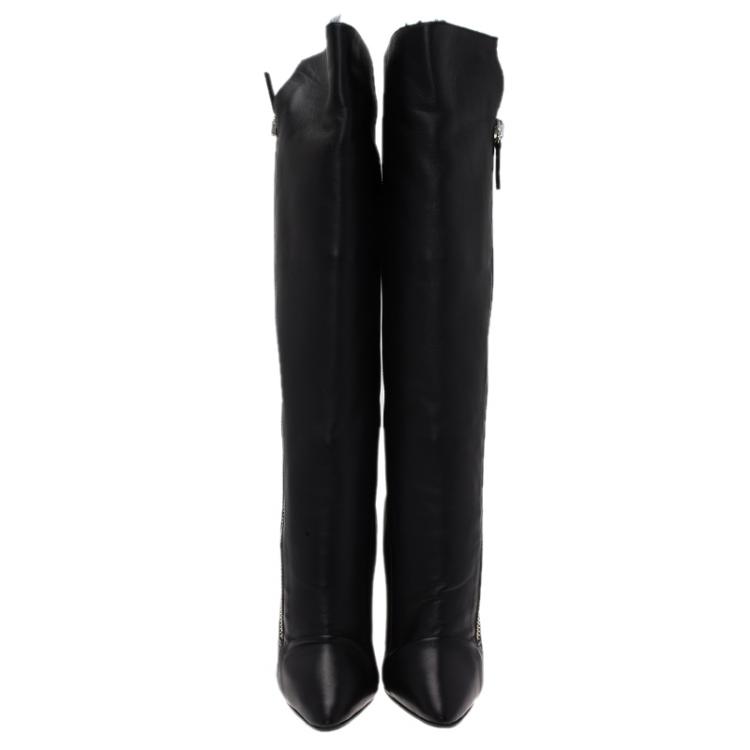 مملوكة مسبقًا Giuseppe Zanotti Black Leather and Fur Lining Guaz Knee Boots Size 38