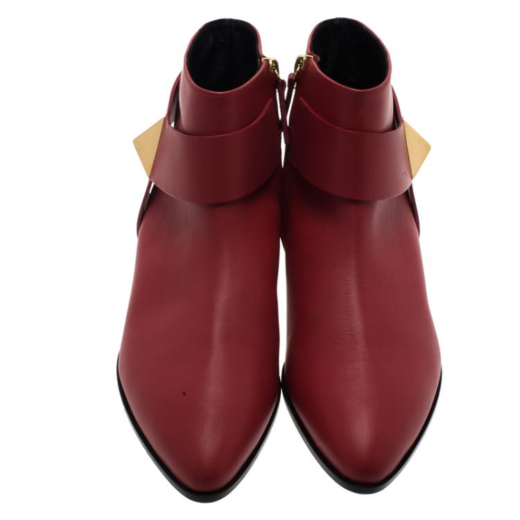 Pre Owned Giuseppe Zanotti Red Leather Pyramid Stud Ankle Boots Size 41