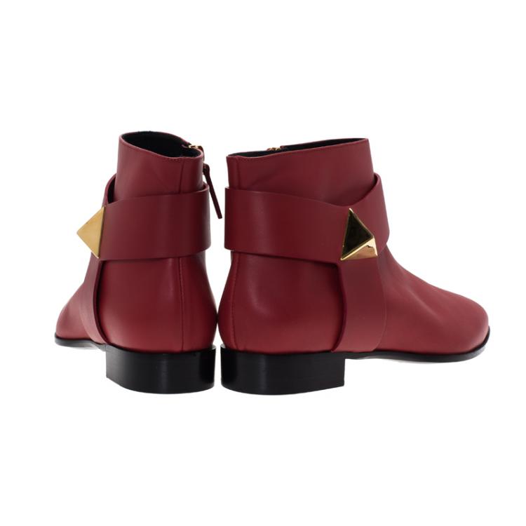Pre Owned Giuseppe Zanotti Red Leather Pyramid Stud Ankle Boots Size 41