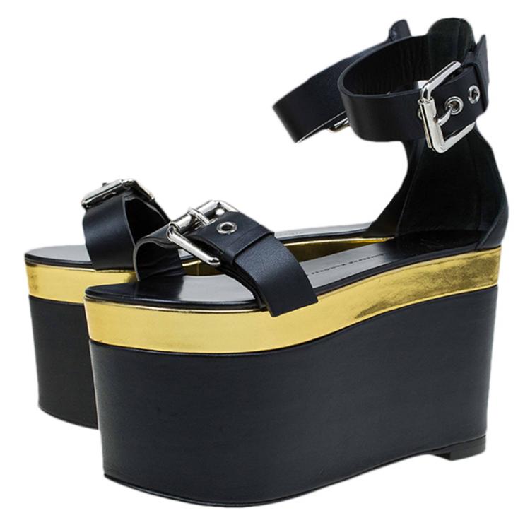 Pre Owned Giuseppe Zanotti Black Leather Ankle Strap Platform Sandals Size 36