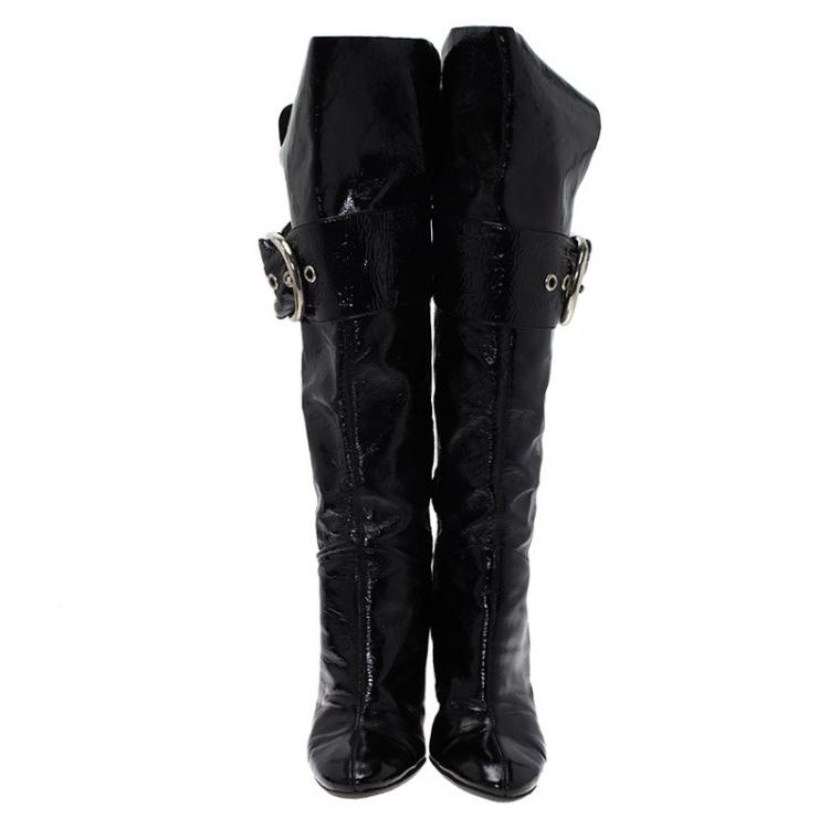 مملوكة مسبقًا Giuseppe Zanotti Black Patent Knee Boots Size 36