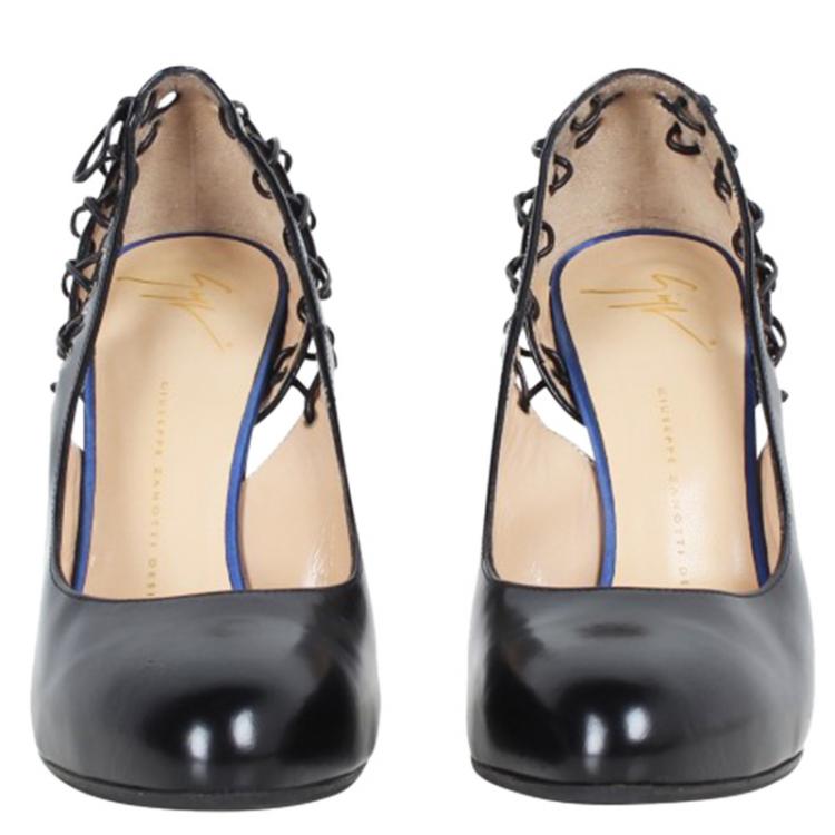 Pre Owned Giuseppe Zanotti Black Leather Lace Up Pumps Size 39.5