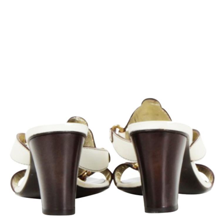 Pre Owned Giuseppe Zanotti White Embellished Leather Slides Size 38.5