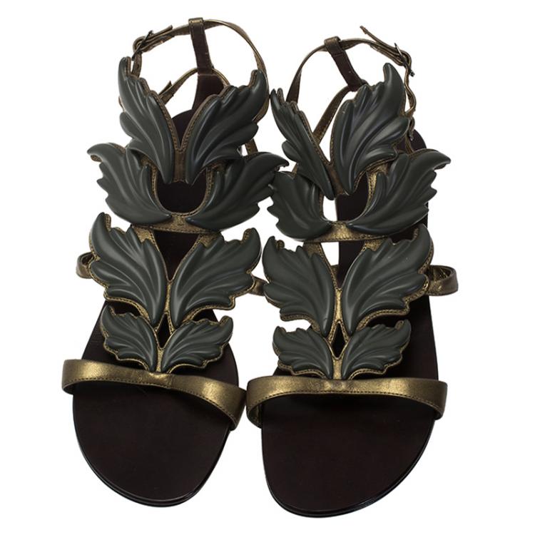 Pre Owned Giuseppe Zanotti Two Tone Leather Cruel Gladiator Flat Sandals Size 41