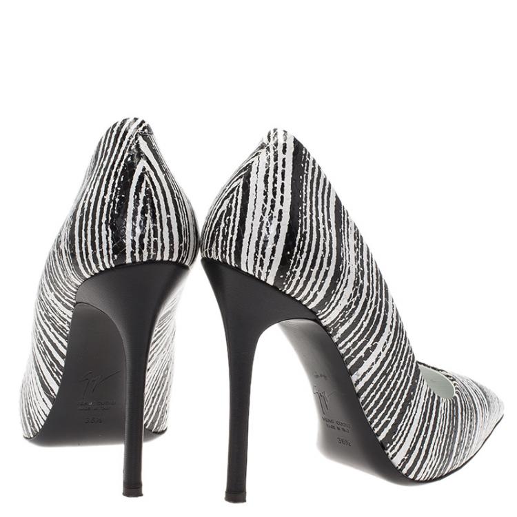 Pre Owned Giuseppe Zanotti Black and White Striped Python Embossed Leather Pumps Size 36.5